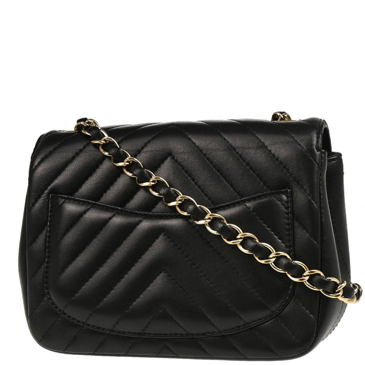 Chanel 2017-2018 Black Lambskin Chevron Chain Shoulder Bag