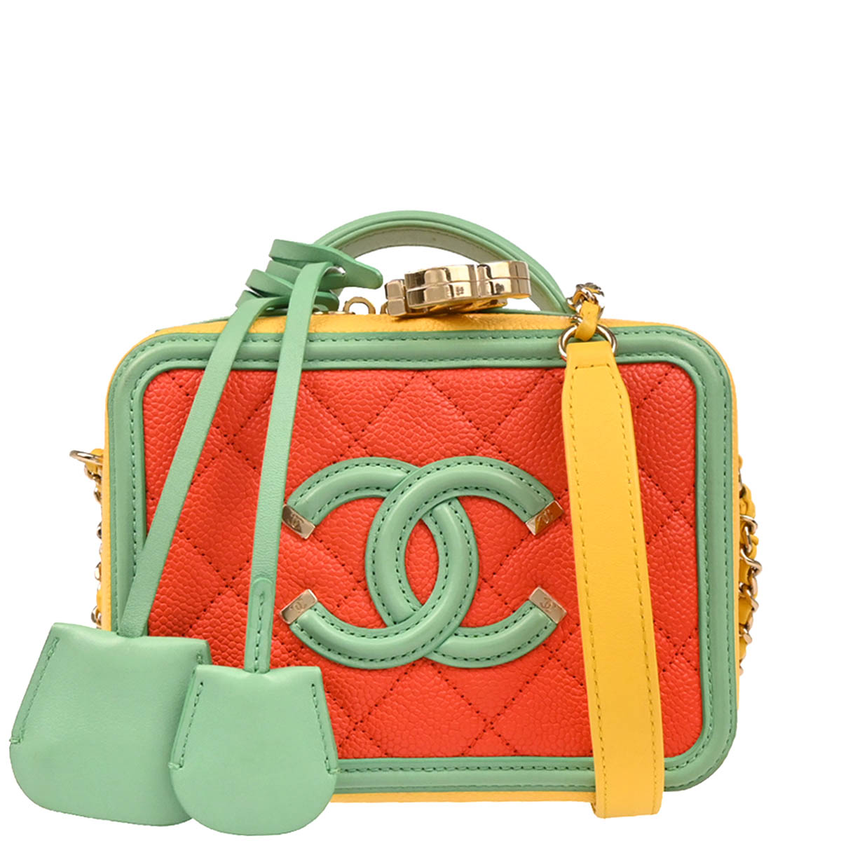 Chanel 2019 Yellow Caviar Filigree 2way Shoulder Vanity Handbag