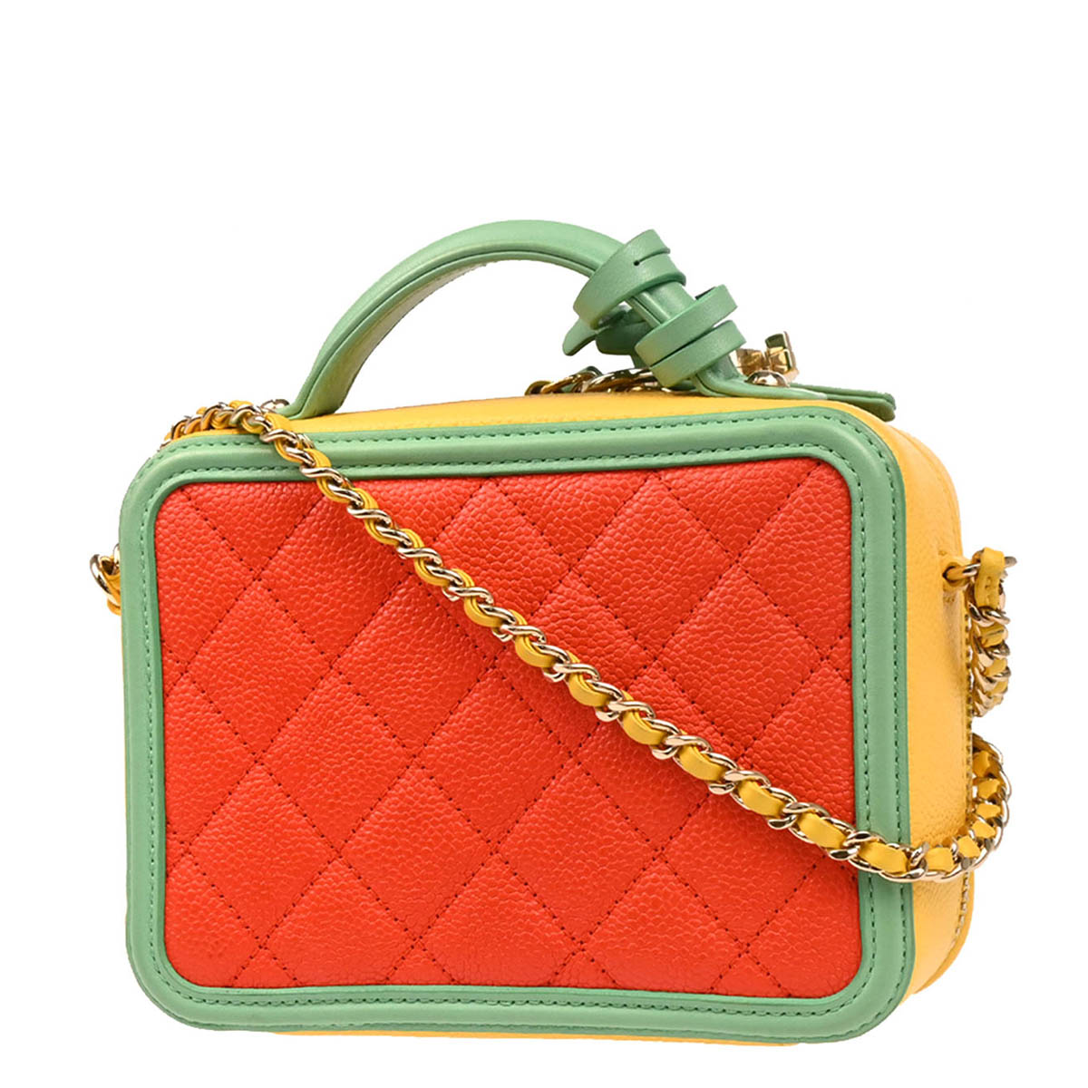 Chanel 2019 Yellow Caviar Filigree 2way Shoulder Vanity Handbag