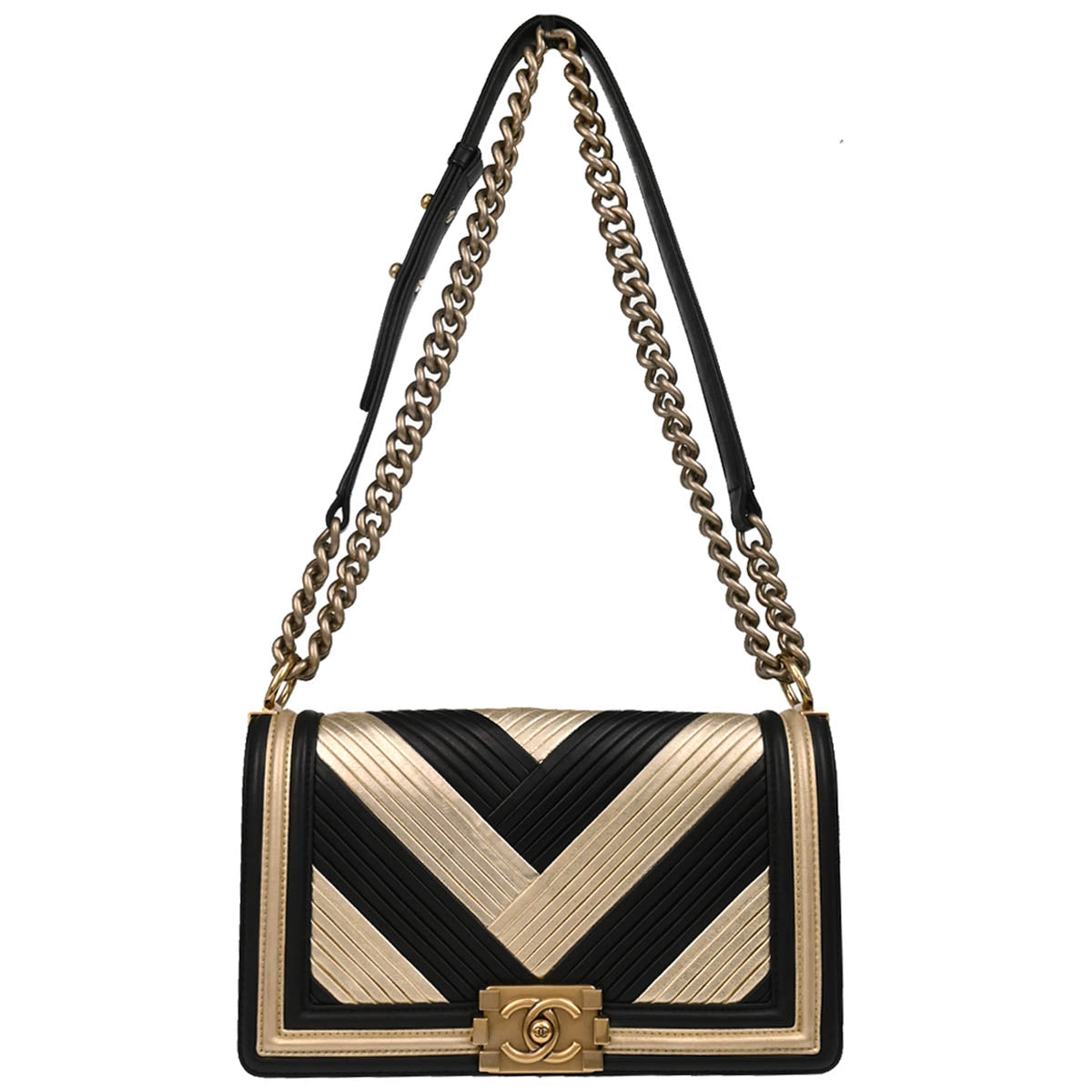 Boy Chanel 2017 Black Gold Lambskin Medium Shoulder Bag