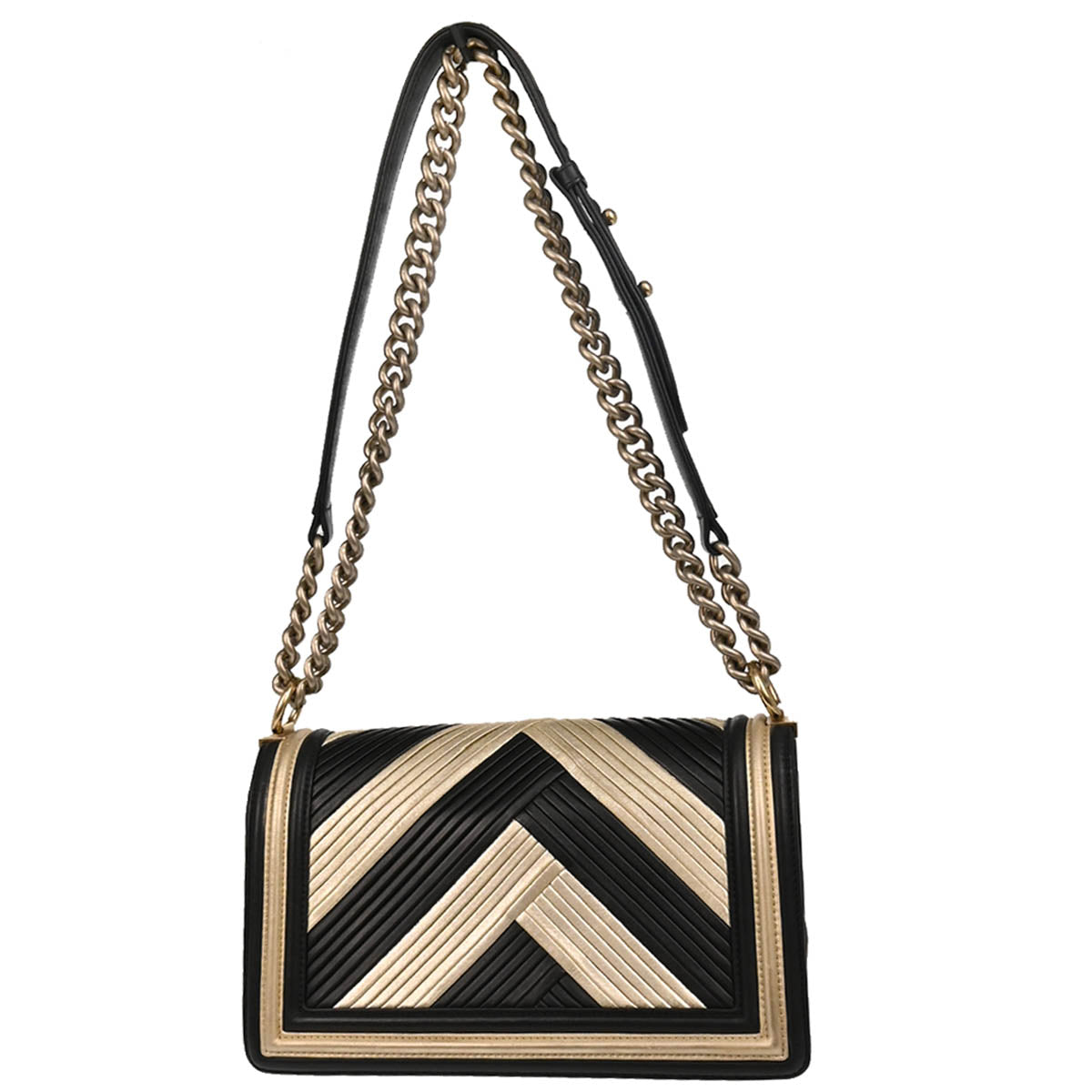Boy Chanel 2017 Black Gold Lambskin Medium Shoulder Bag
