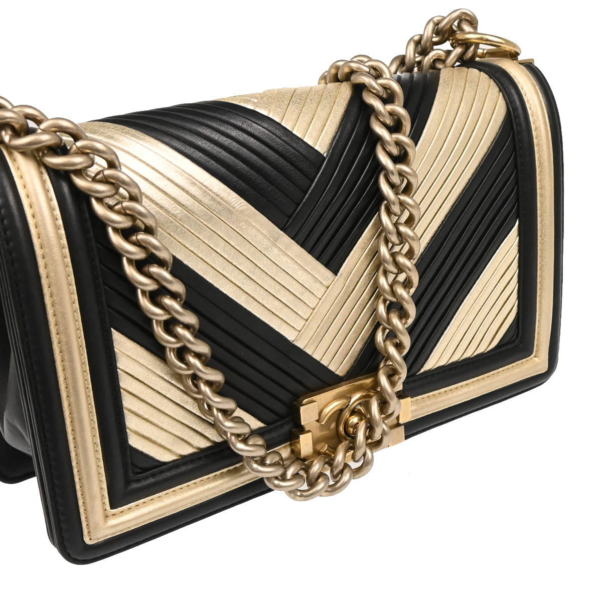Boy Chanel 2017 Black Gold Lambskin Medium Shoulder Bag