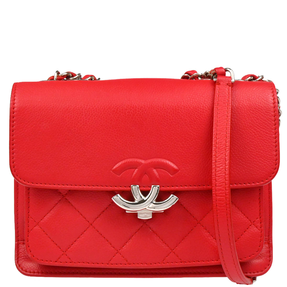 Chanel 2017 Red Caviar Half Coco CC Box Shoulder Bag
