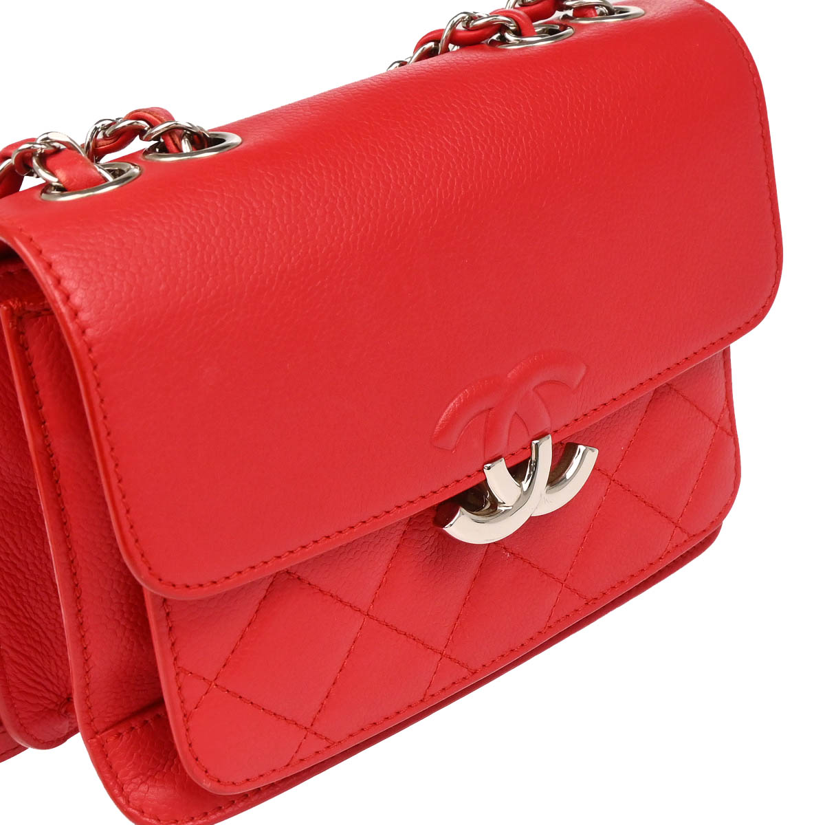Chanel 2017 Red Caviar Half Coco CC Box Shoulder Bag