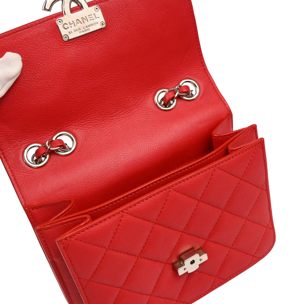 Chanel 2017 Red Caviar Half Coco CC Box Shoulder Bag