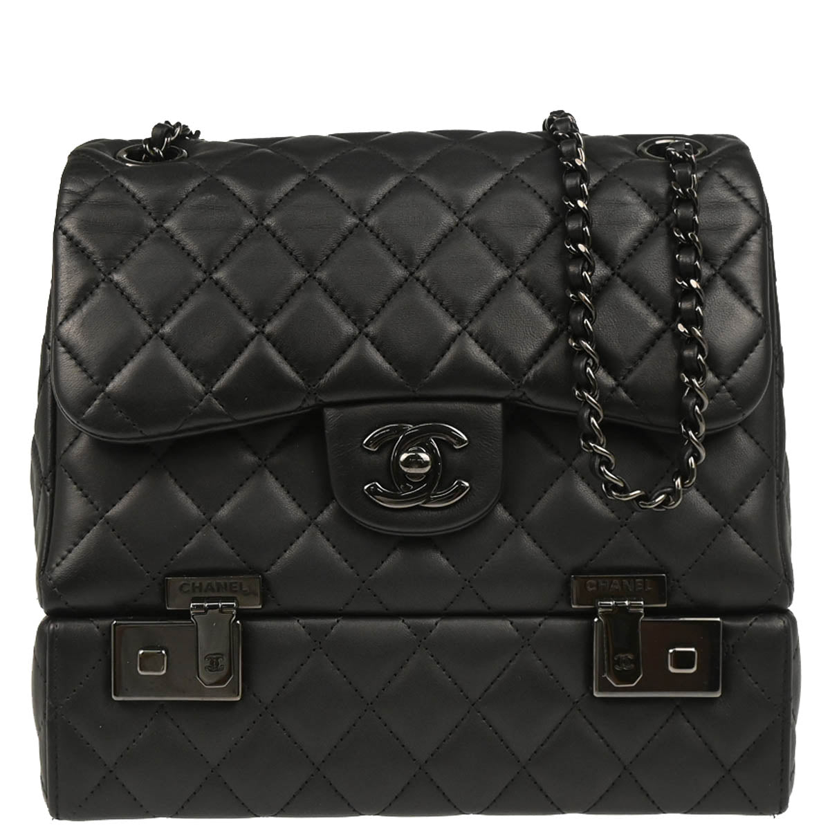 Chanel 2016-2017 Black Lambskin Cockpit Flap Shoulder Bag