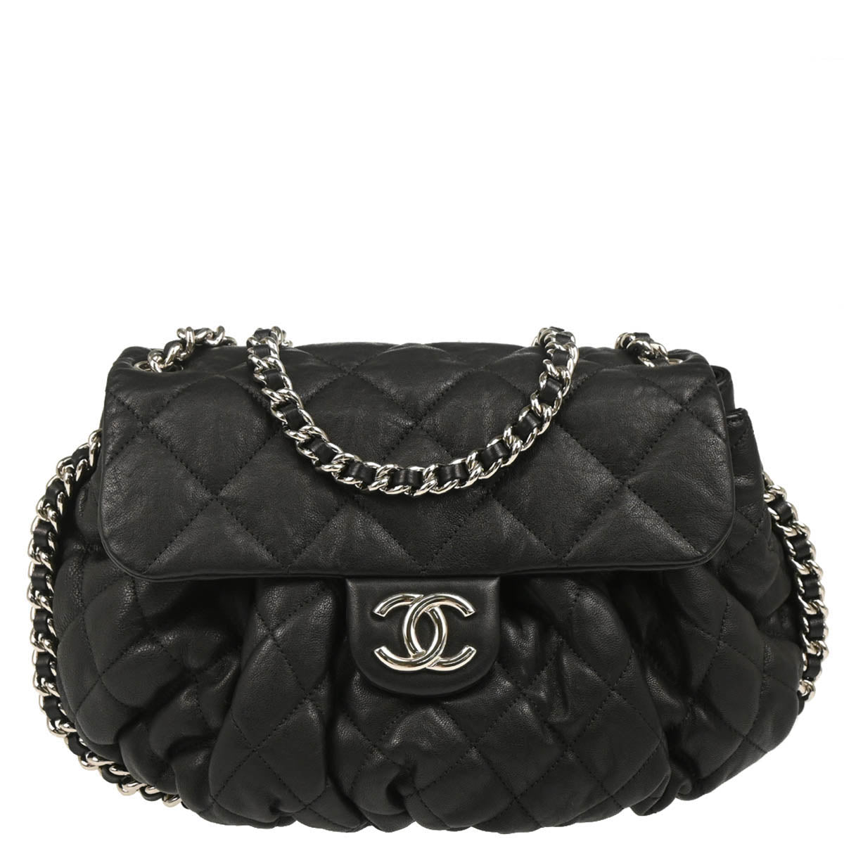 Chanel 2011 Black Lambskin Around Chain Shoulder Bag