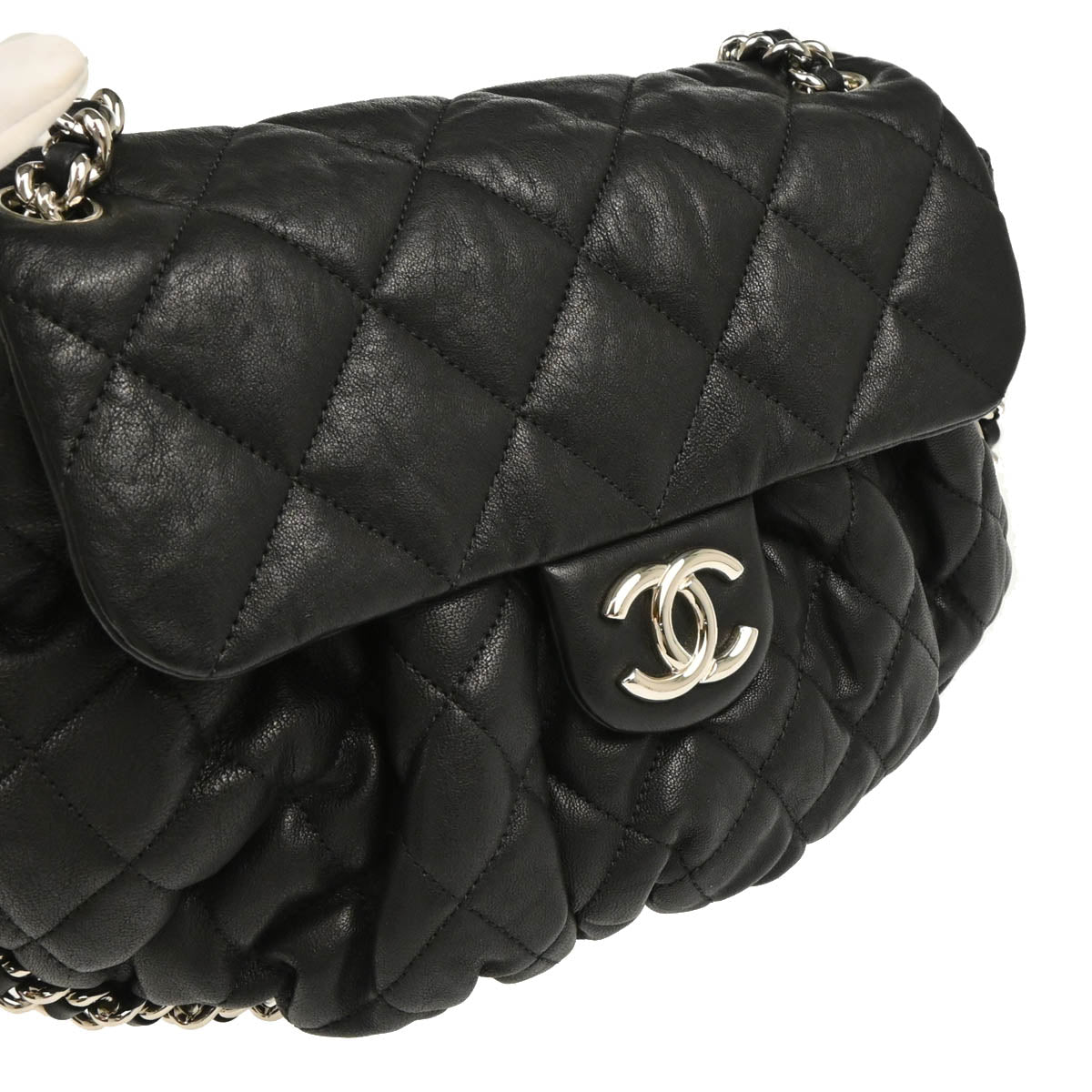 Chanel 2011 Black Lambskin Around Chain Shoulder Bag