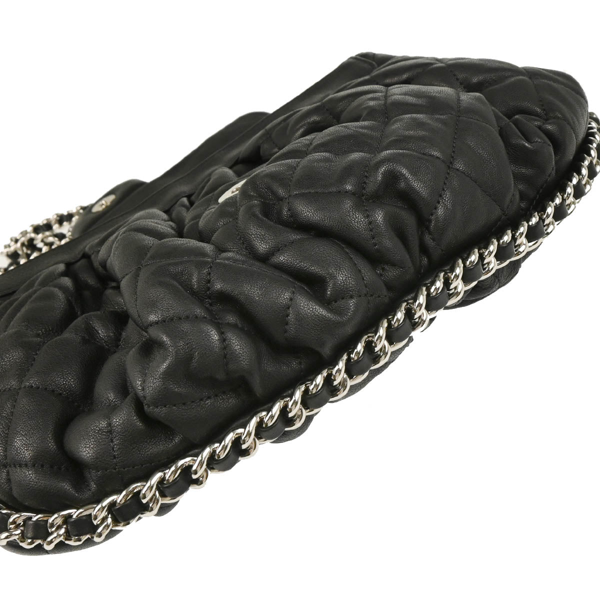 Chanel 2011 Black Lambskin Around Chain Shoulder Bag
