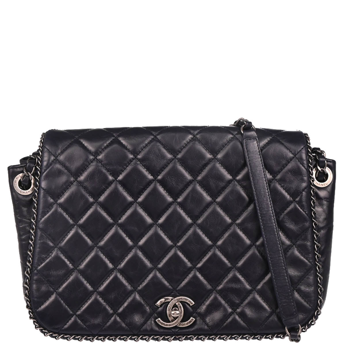 Chanel 2015-2016 Navy Lambskin Shoulder Bag