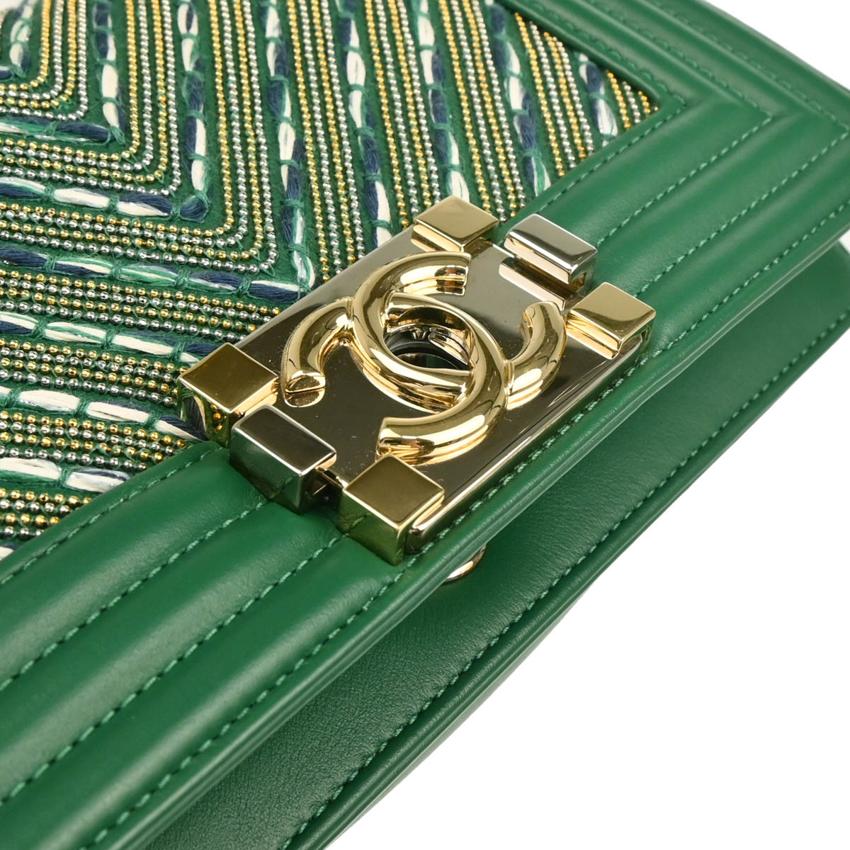 Boy Chanel 2018 Green Lambskin Chevron Small Chain Shoulder Bag