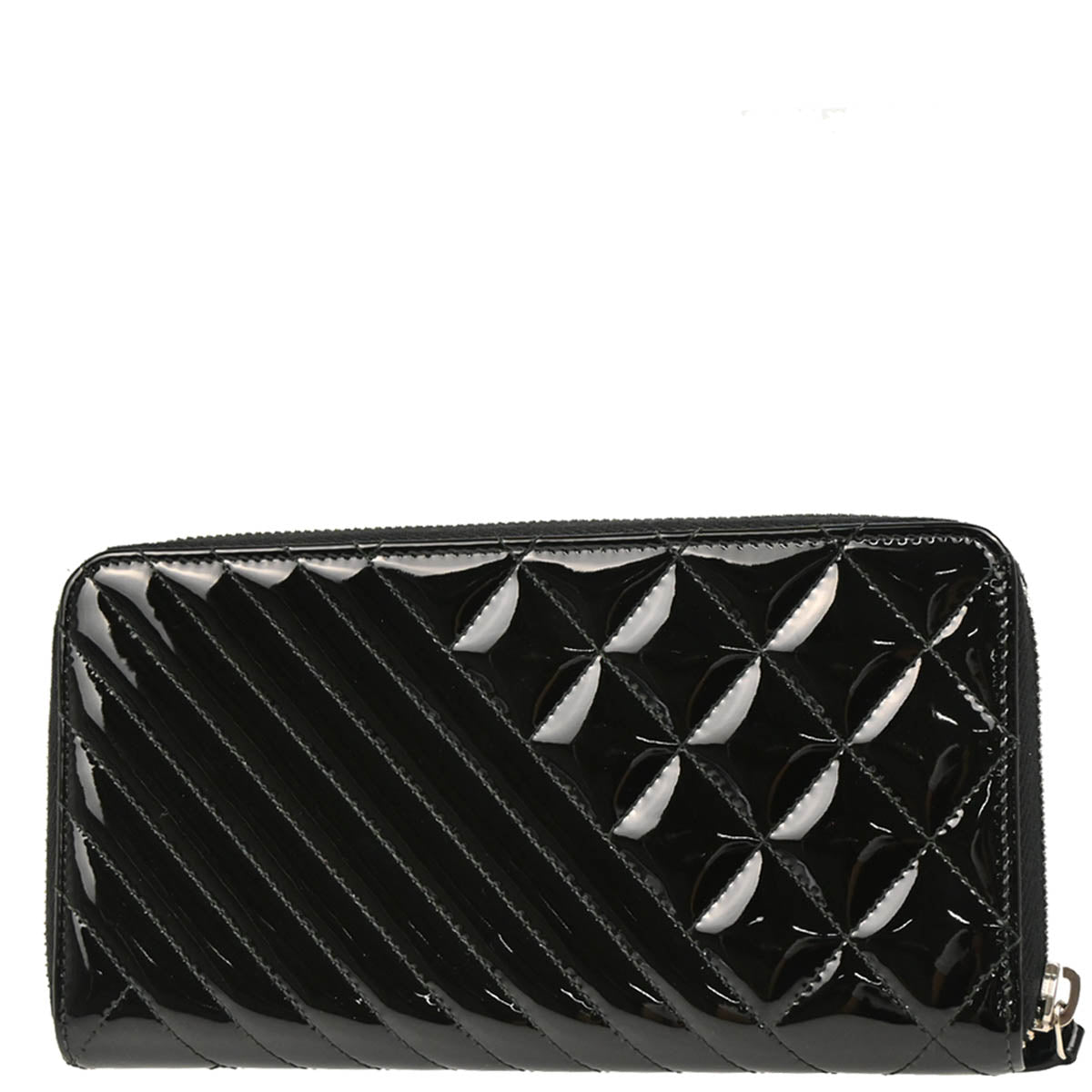 Chanel 2016-2017 Black Patent Leather Coco Boy Zip Around Wallet