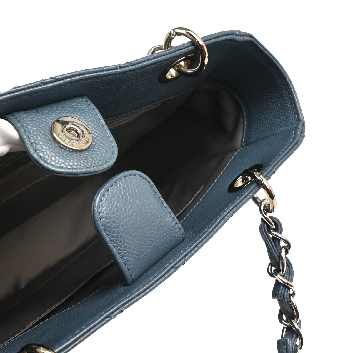 Chanel 2014 Blue Caviar Petite Shopping Tote PST Chain Handbag