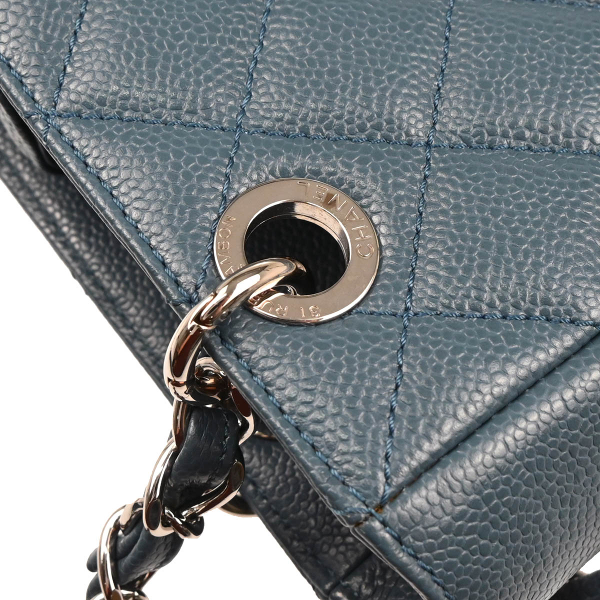 Chanel 2014 Blue Caviar Petite Shopping Tote PST Chain Handbag