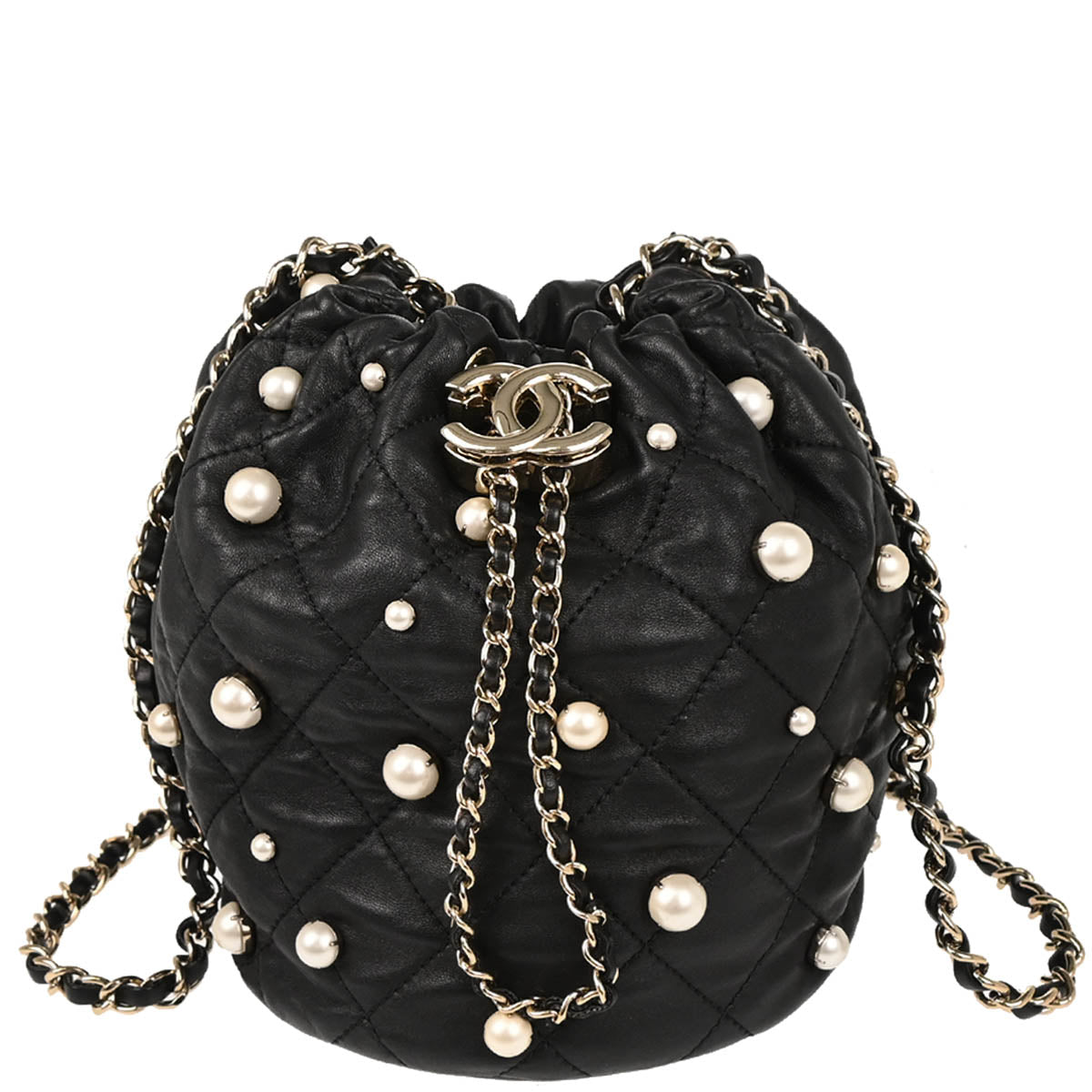 Chanel Black Lambskin Costume Pearl Bucket Shoulder Bag