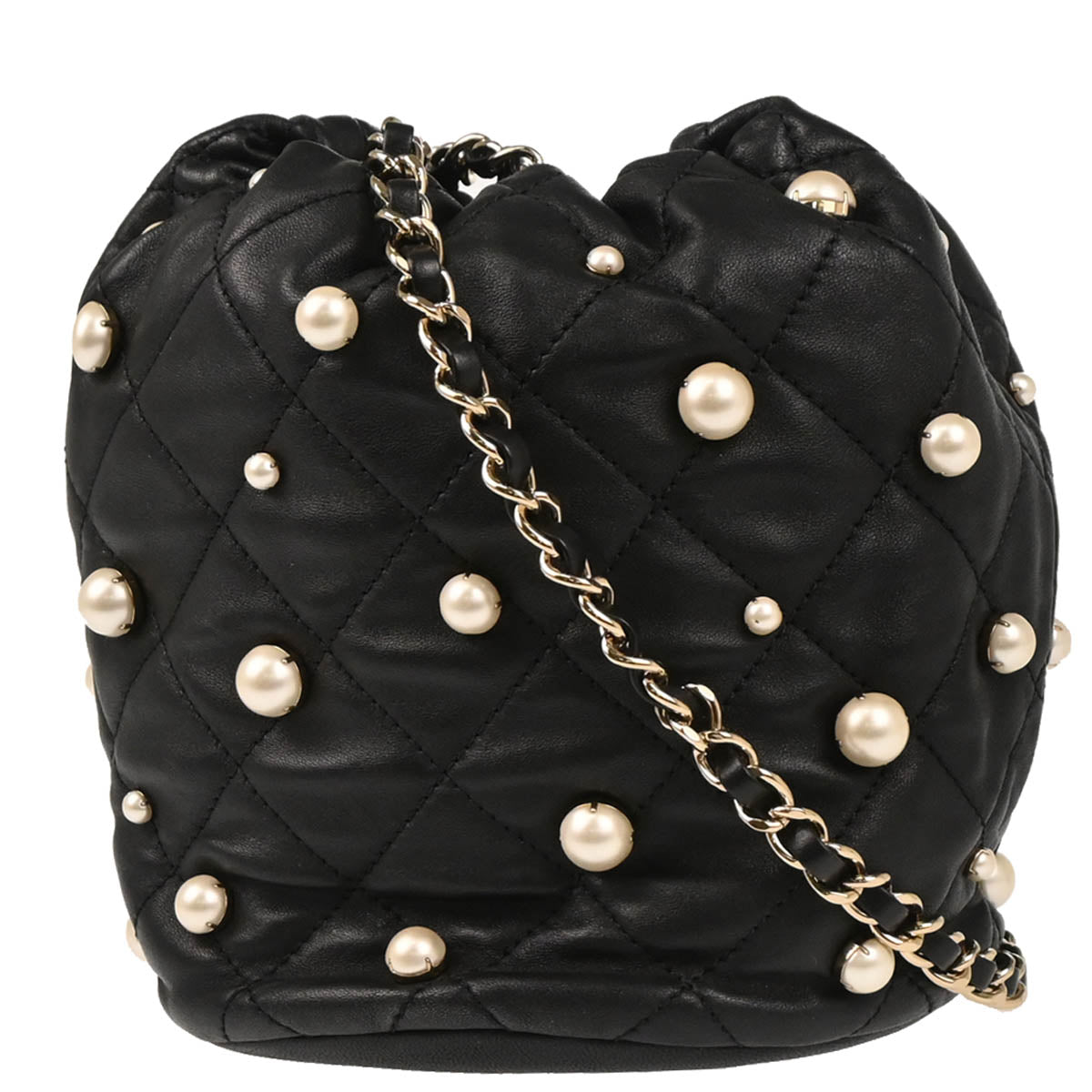 Chanel Black Lambskin Costume Pearl Bucket Shoulder Bag