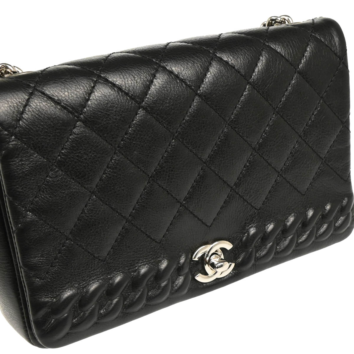 Chanel 2018 Black Embossed Calfskin Turnlock Small Full Flap Shoulder Bag