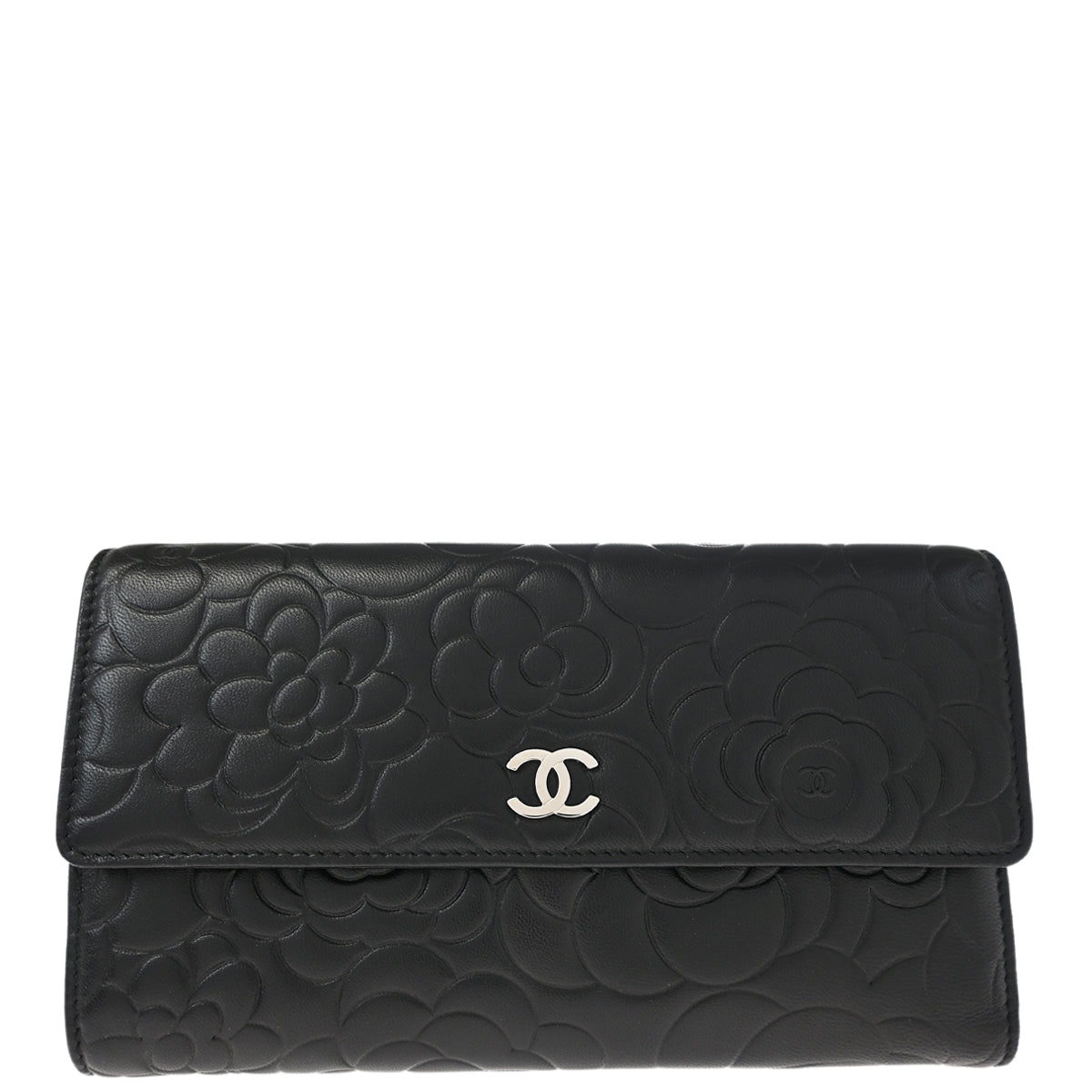 Chanel Black Calfskin Camellia Long Wallet