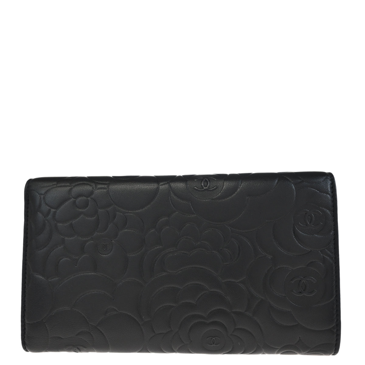 Chanel Black Calfskin Camellia Long Wallet