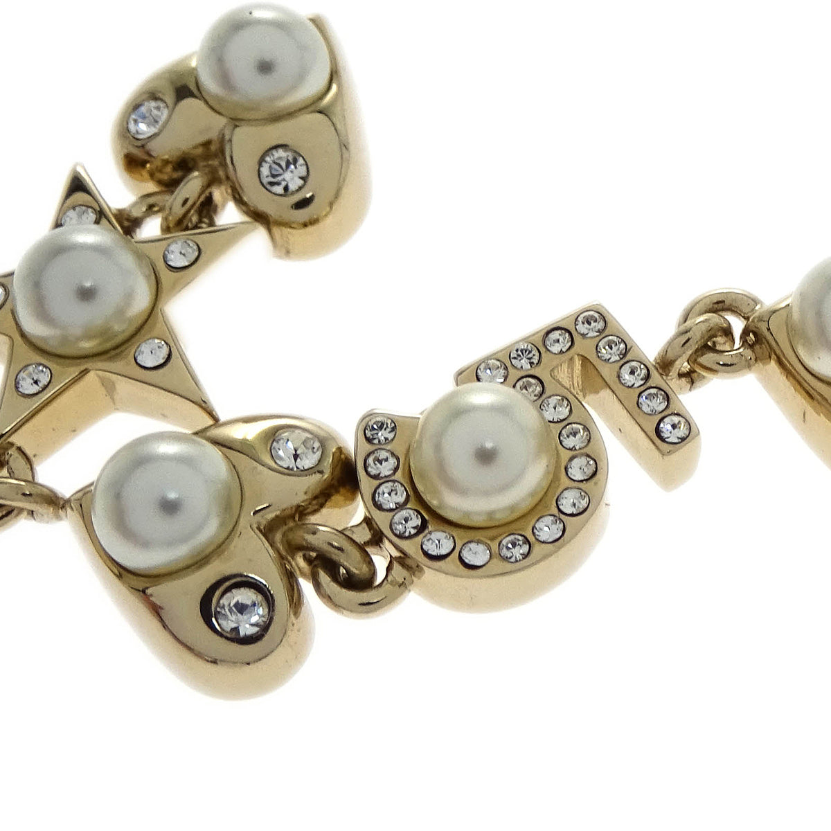 Chanel CC Chain Necklace Pendant Rhinestone Costume Pearl Gold B19B