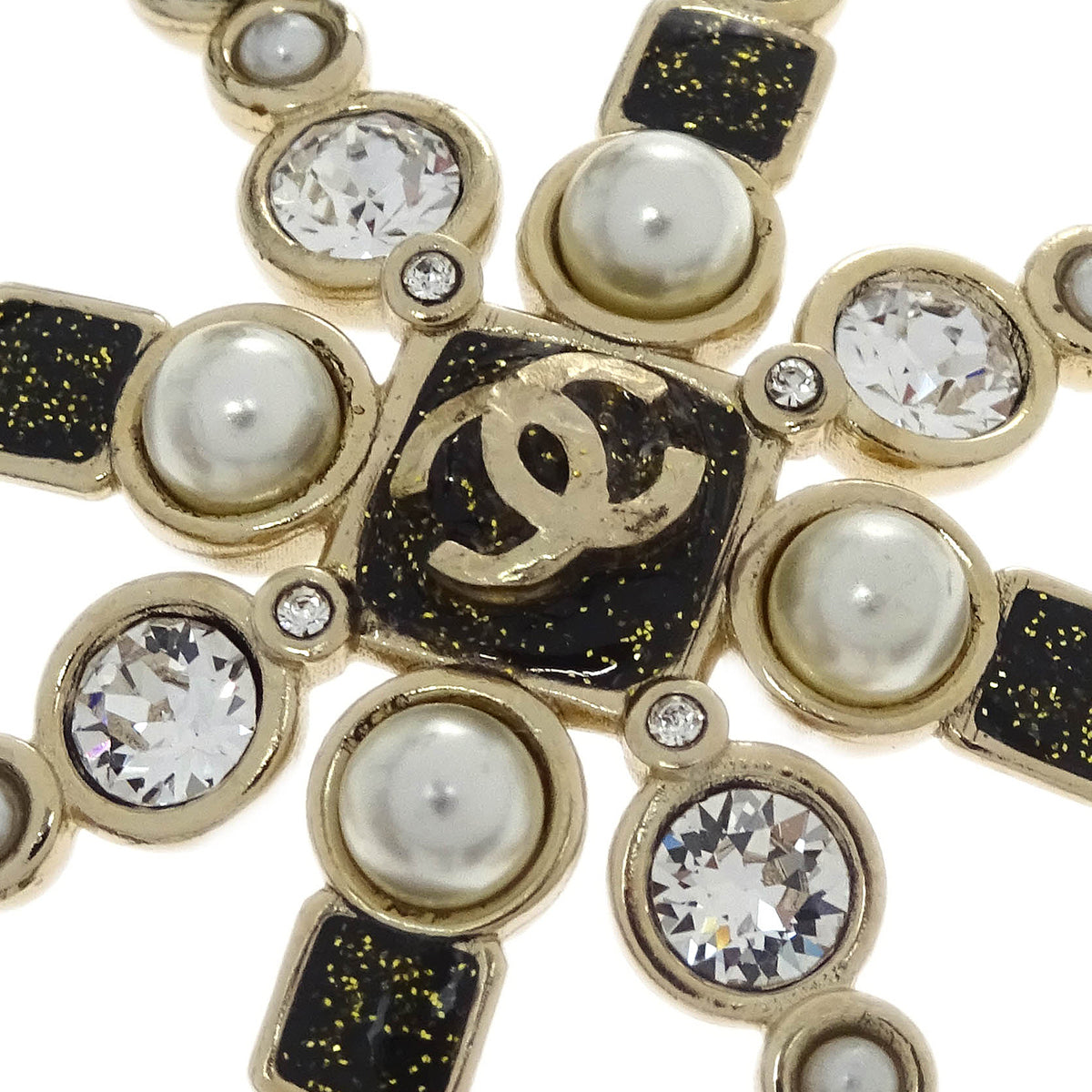 Chanel Snowflake Dangle Earrings Clip-On Gold Rhinestone B19B