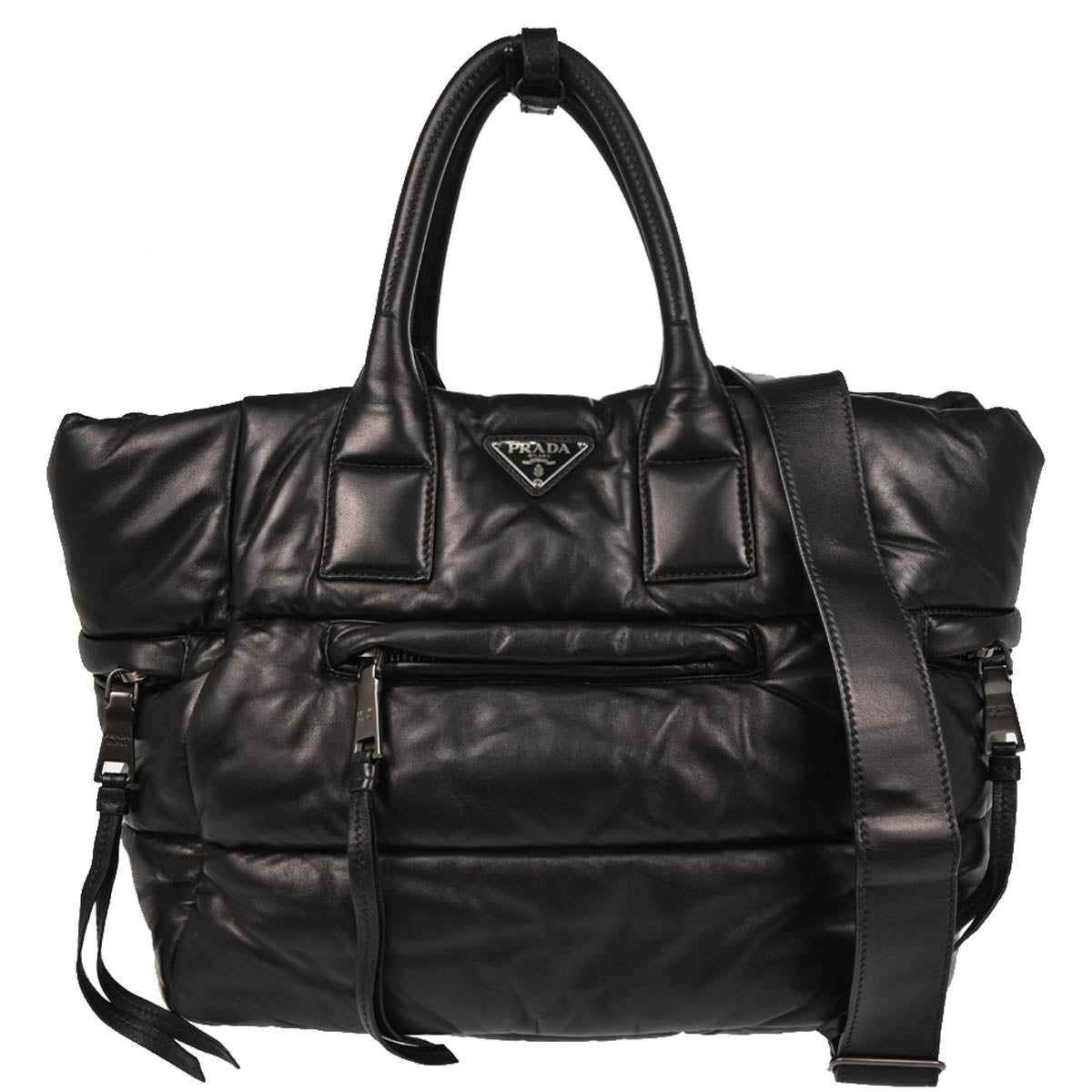 Prada Black Leather Bomber 2way Shoulder Handbag