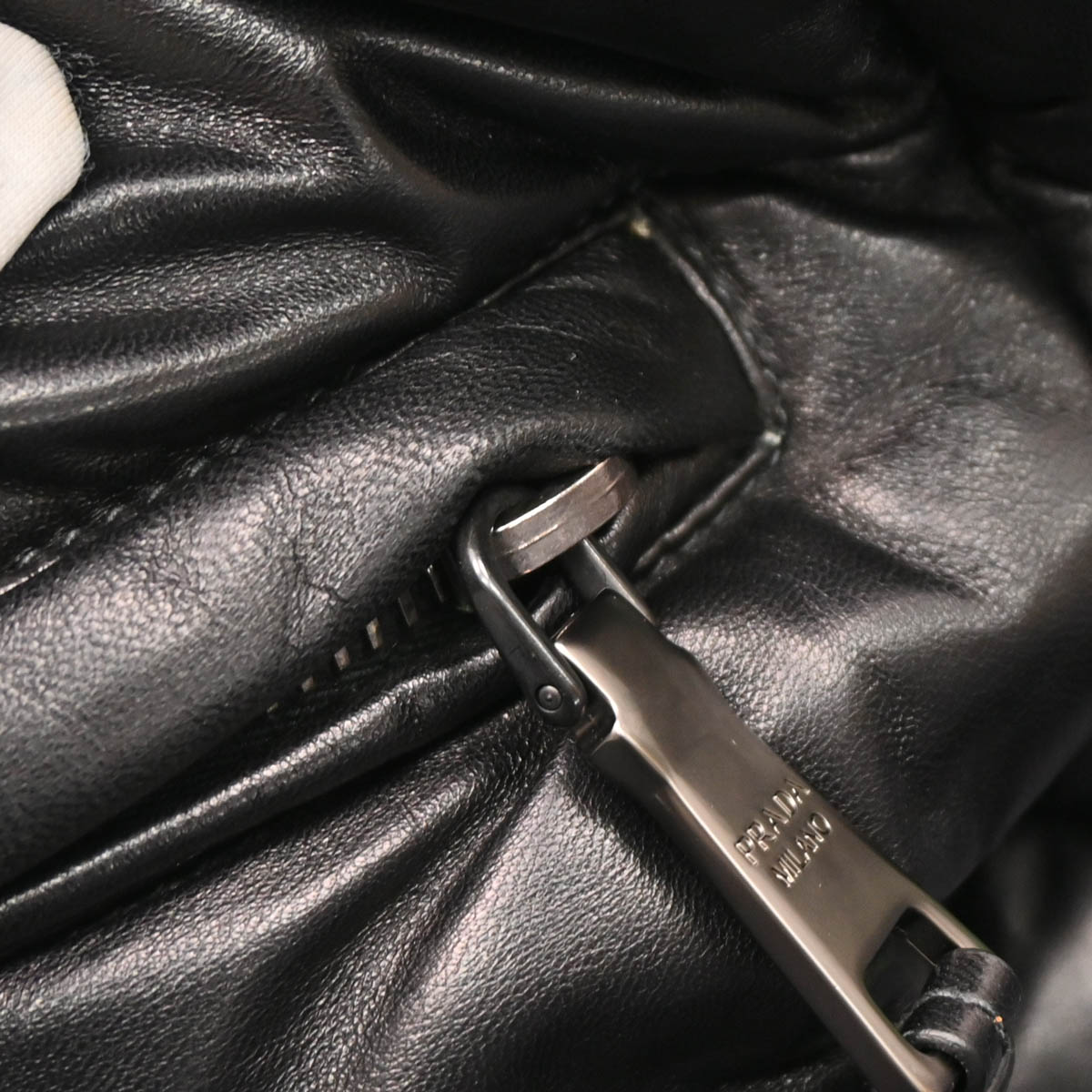 Prada Black Leather Bomber 2way Shoulder Handbag