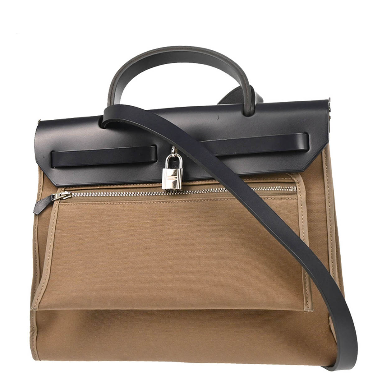 Hermes Brown Black Officier Herbag Zip PM 2 in 1 Tote Bag