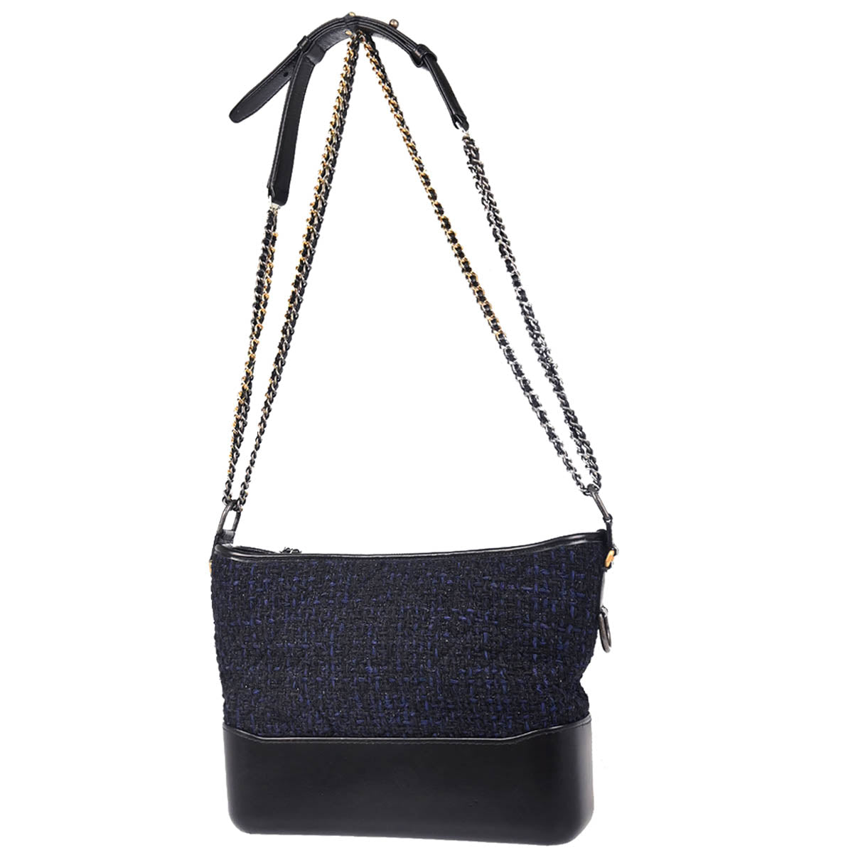Chanel 2018 Black Navy Calfskin Tweed Large Gabrielle Shoulder Bag