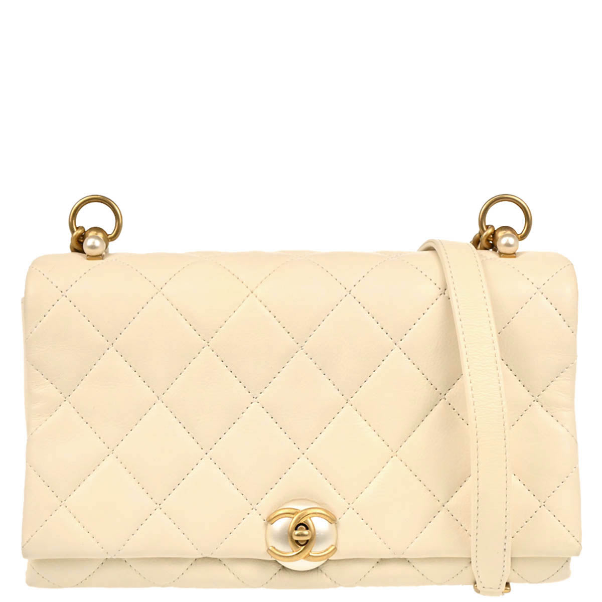 Chanel Ivory Calfskin Turnlock Small Full Flap Shoulder Bag