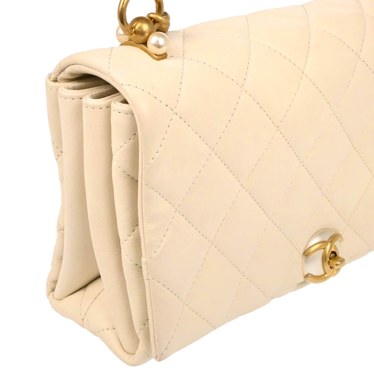Chanel Ivory Calfskin Turnlock Small Full Flap Shoulder Bag
