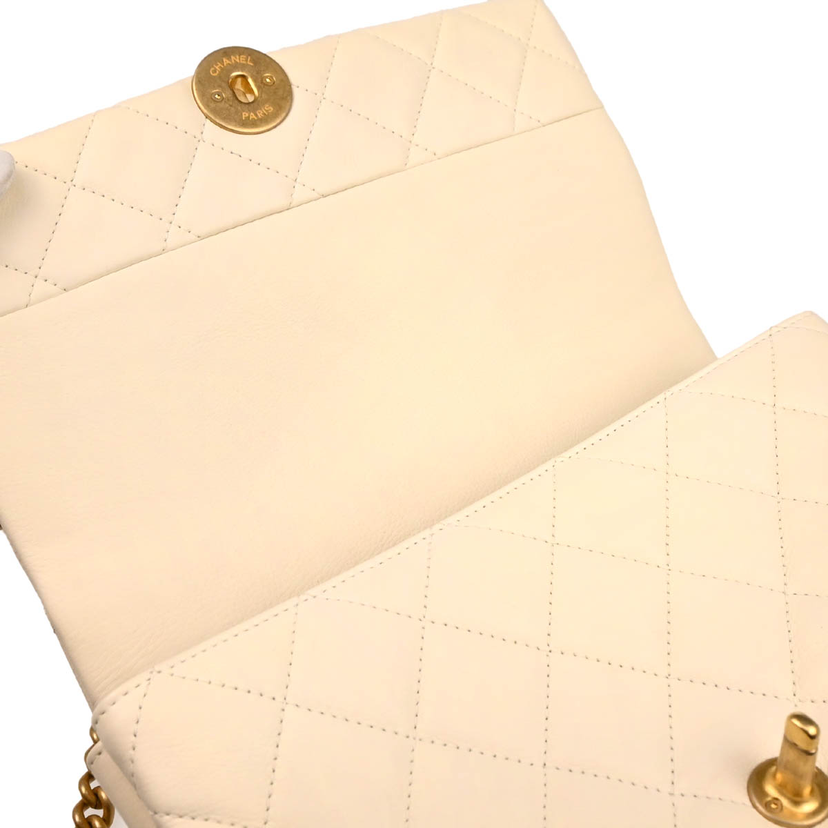 Chanel Ivory Calfskin Turnlock Small Full Flap Shoulder Bag