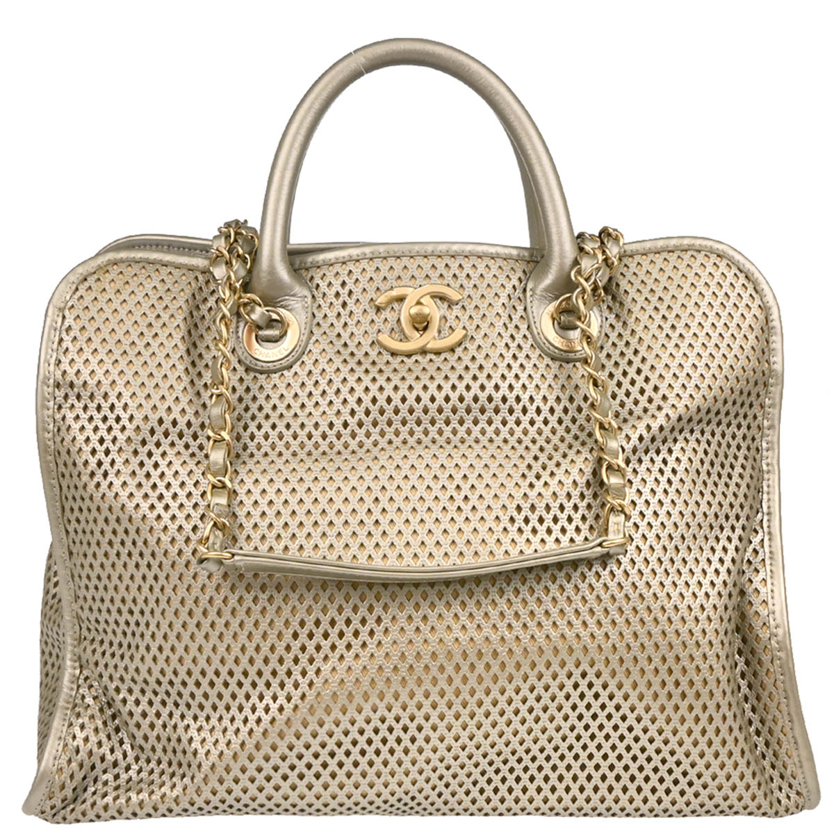 Chanel Silver Perforated Calfskin French Riviera 2way Shoulder Handbag