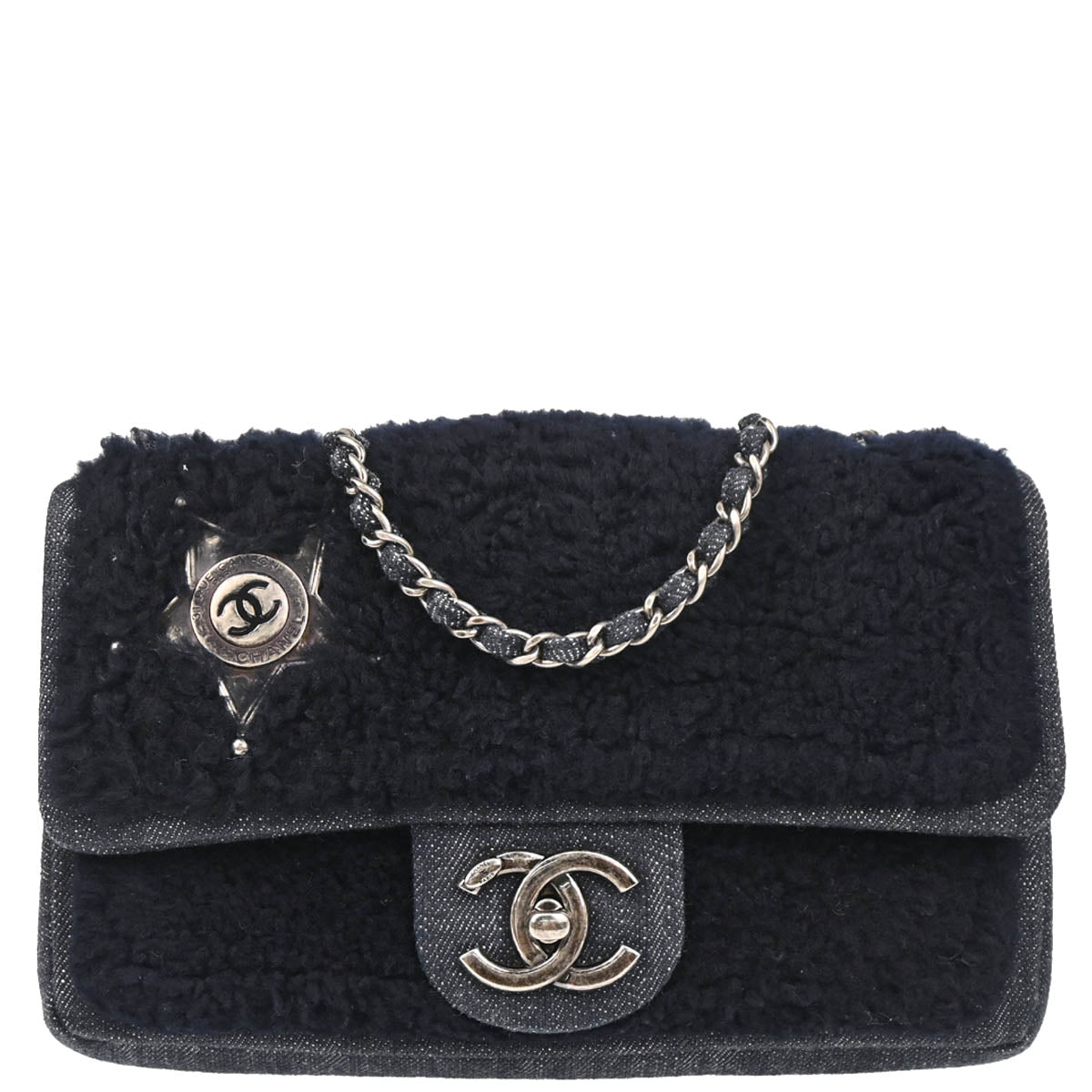 Chanel 2014 Navy Mouton Denim Paris Dallas Single Flap Shoulder Bag