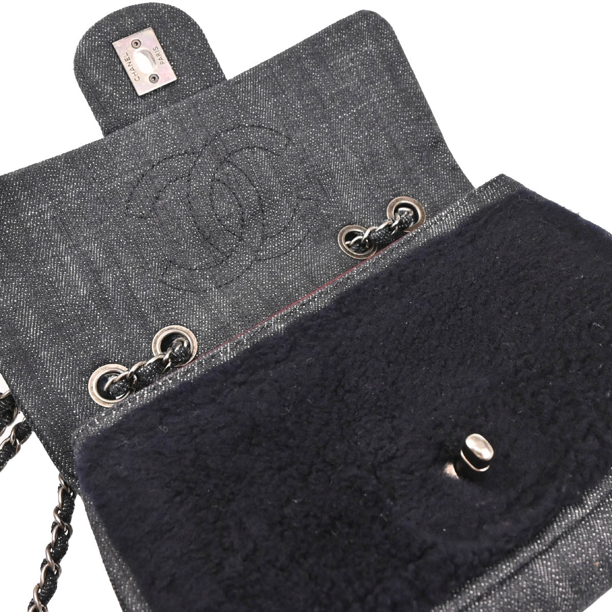 Chanel 2014 Navy Mouton Denim Paris Dallas Single Flap Shoulder Bag