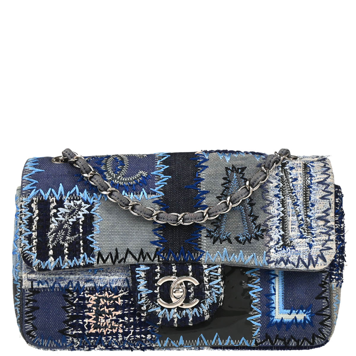 Chanel Blue Denim Patchwork Single Flap Shoulder Bag