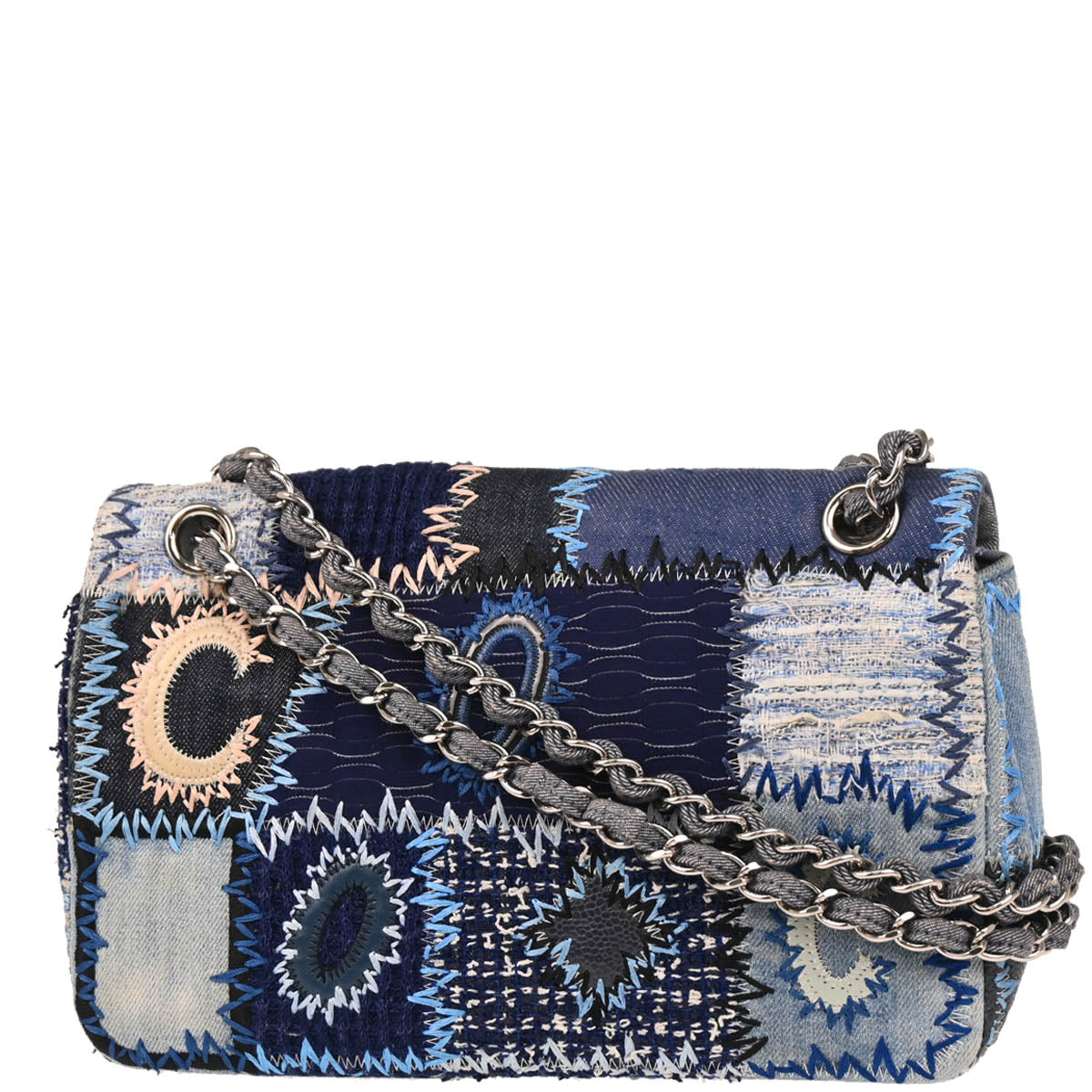 Chanel Blue Denim Patchwork Single Flap Shoulder Bag