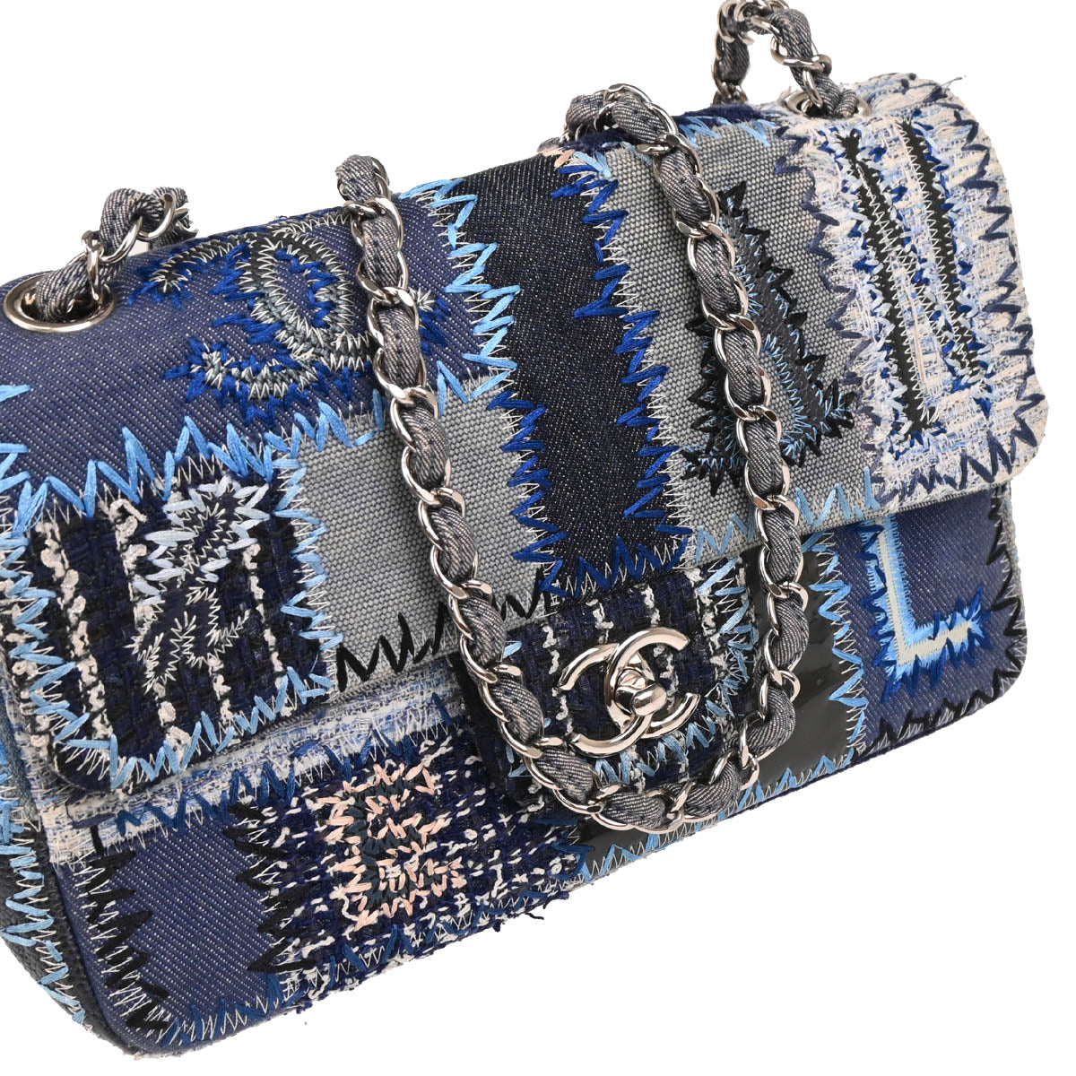 Chanel Blue Denim Patchwork Single Flap Shoulder Bag
