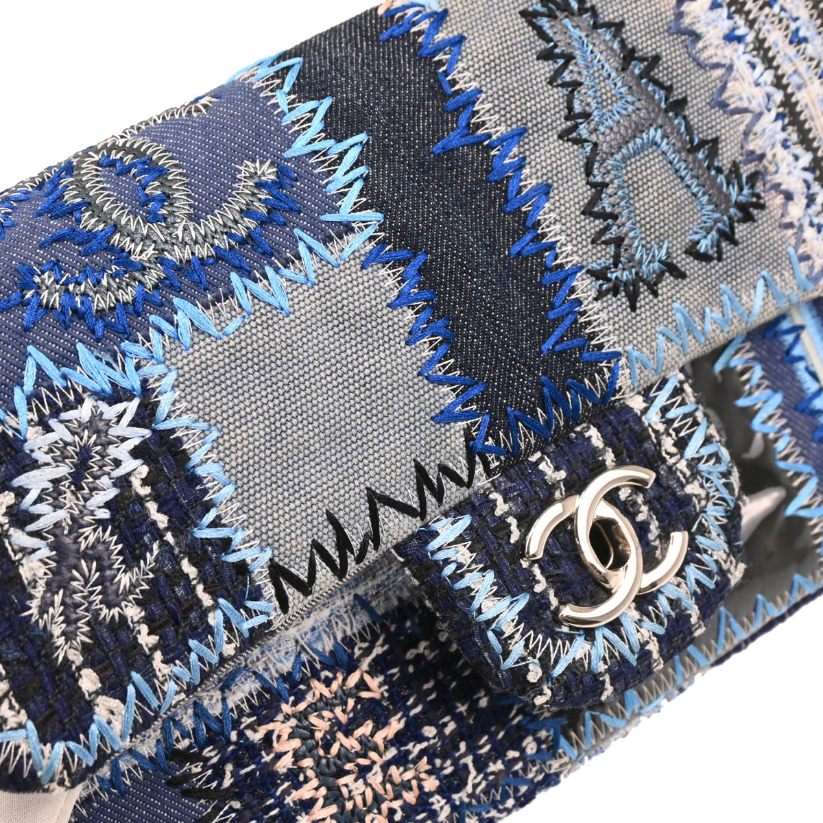 Chanel Blue Denim Patchwork Single Flap Shoulder Bag