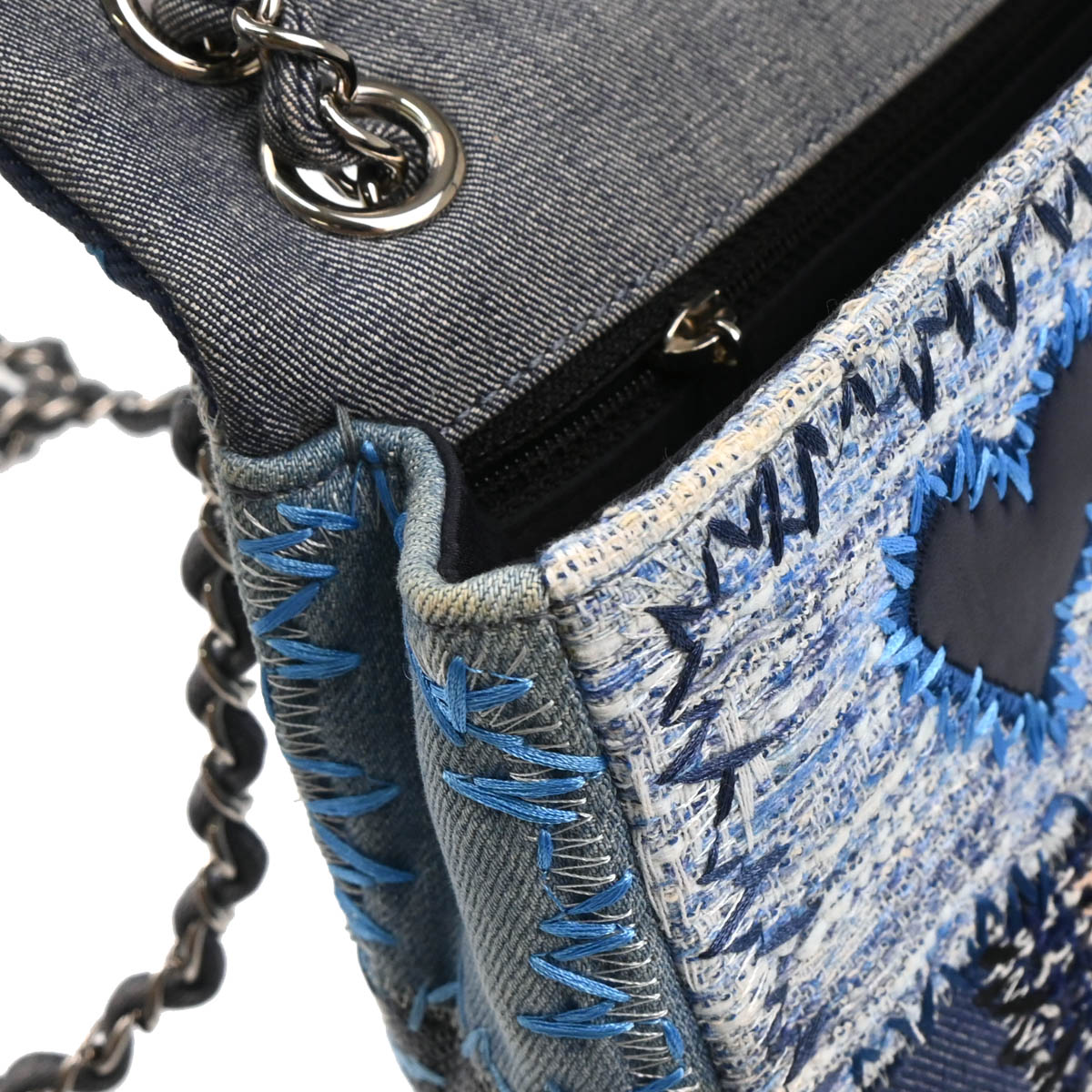 Chanel Blue Denim Patchwork Single Flap Shoulder Bag