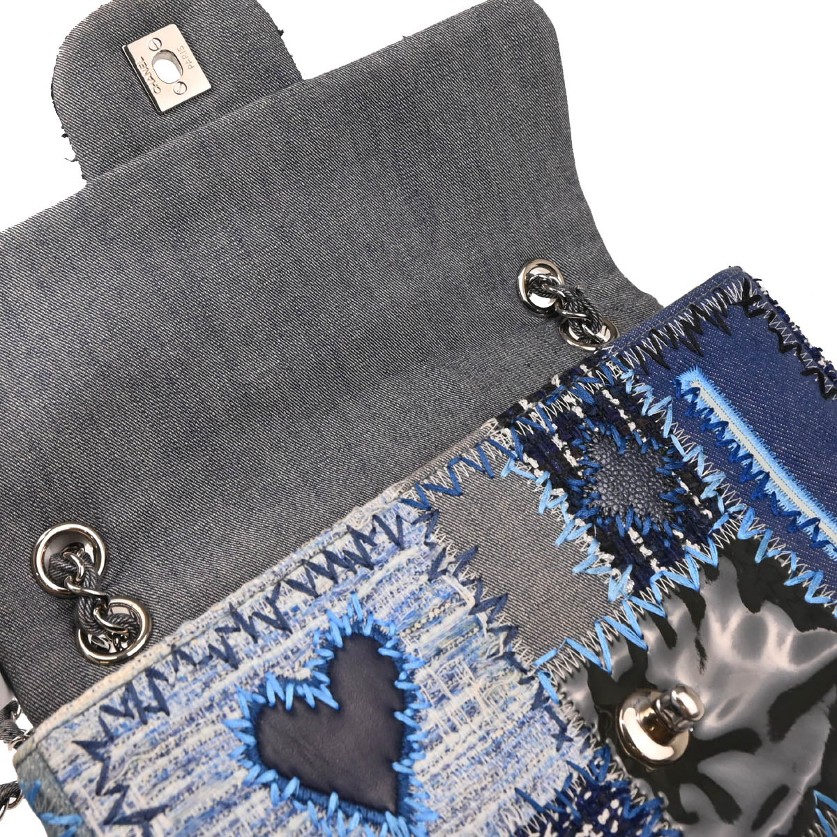 Chanel Blue Denim Patchwork Single Flap Shoulder Bag