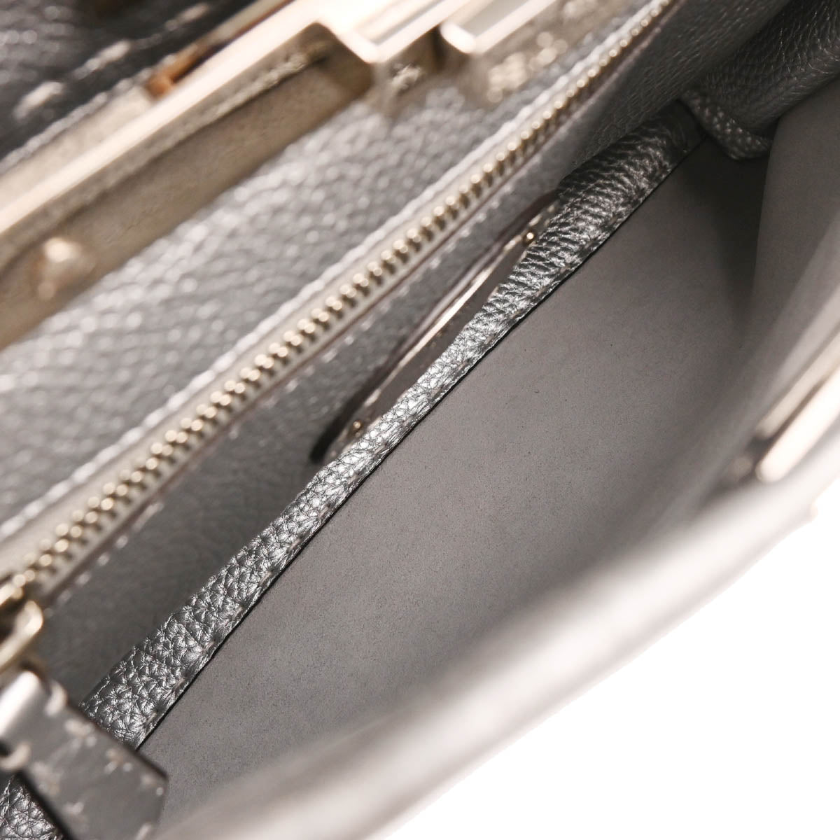Fendi Silver Leather Peekaboo 2way Shoulder Handbag