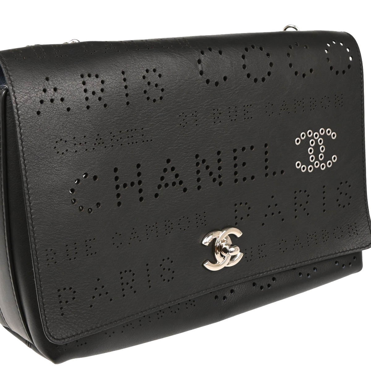 Chanel 2019 Black Perforated Calfskin Shoulder Bag