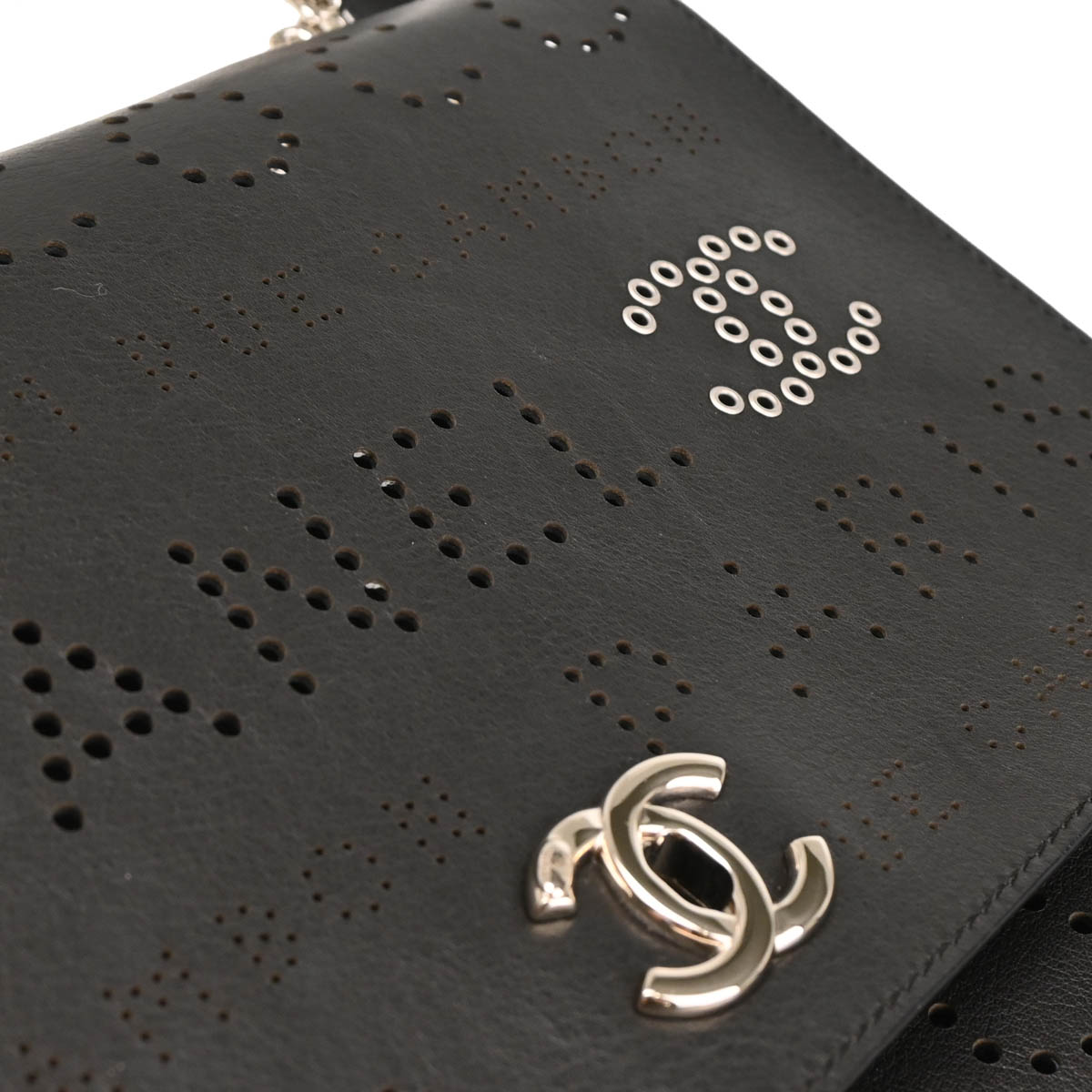 Chanel 2019 Black Perforated Calfskin Shoulder Bag