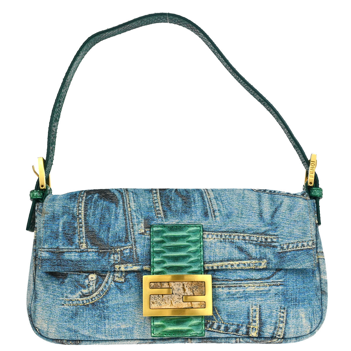 Fendi * Blue Python Canvas Baguette Handbag