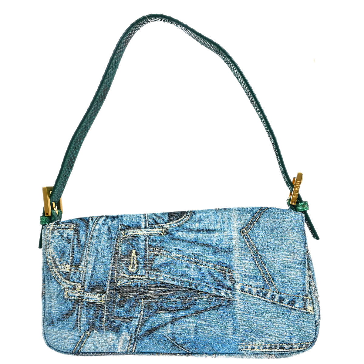 Fendi * Blue Python Canvas Baguette Handbag