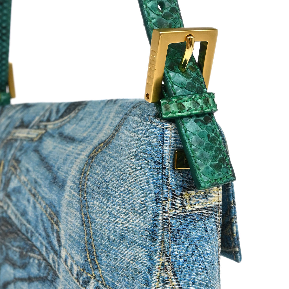 Fendi * Blue Python Canvas Baguette Handbag