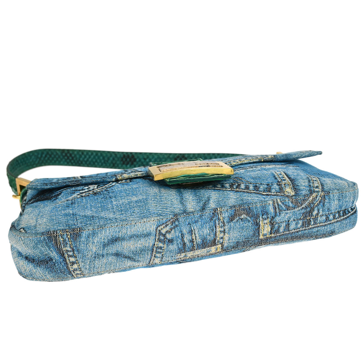 Fendi * Blue Python Canvas Baguette Handbag