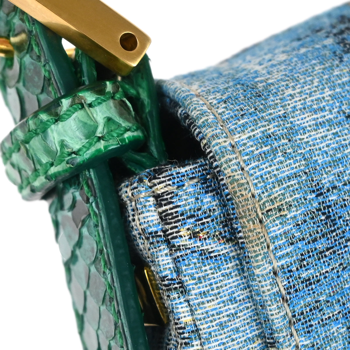 Fendi * Blue Python Canvas Baguette Handbag