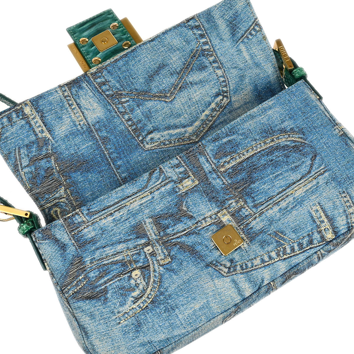 Fendi * Blue Python Canvas Baguette Handbag